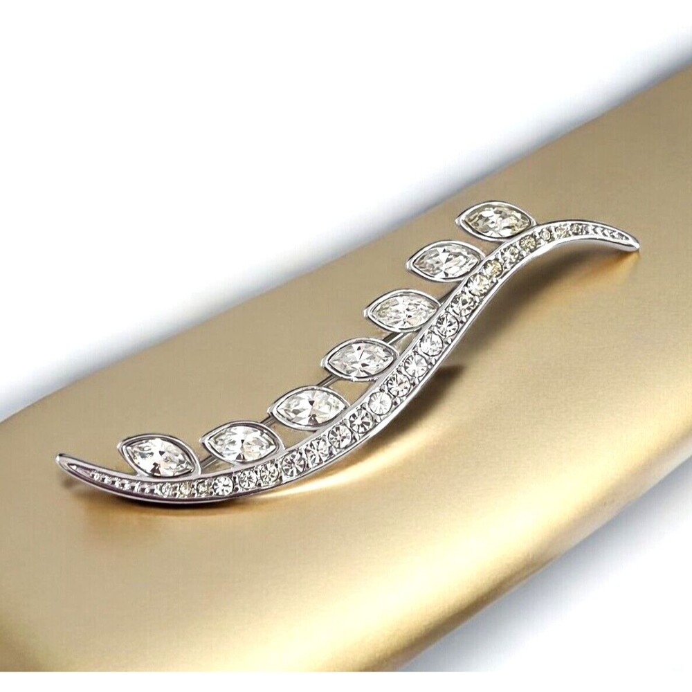 Vintage 1980s Monet Crystal Brooch Silver Tone Rhinestone Pin - 12A
